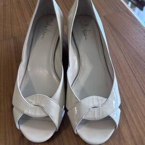 Cole Haan Air Darleen OT Wedge Cream Open Toe Heels with Snake Skin Wedge